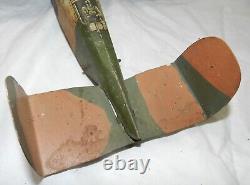 Vintage Marx Tin Litho Wind-up 4 prop Camouflaged Bomber Airplane