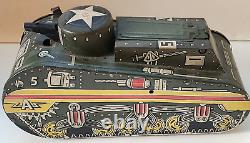 Vintage Marx Tin Litho Wind-up Tank Toy A 5 USA Pop Up Doughboy Working