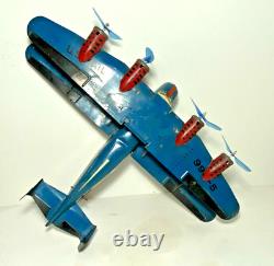 Vintage Marx Tin Litho Windup Blue & Red Biplane Airplane U. S. Mail Plane 18