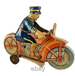 Vintage Marx Tin Litho Windup Police Cop Tin Motorcycle