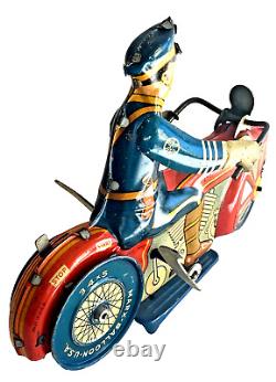 Vintage Marx Tin Litho Windup Police Cop Tin Motorcycle Very Clean