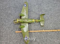 Vintage Marx Tin Litho Windup Ww2 Bomber Plane 15 Wingspan Works Complete Rare