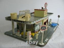 Vintage Marx Tin Lithograph Service Gas Station with Elevator & Car Wash #3474 EX