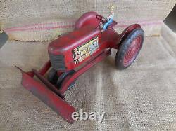 Vintage Marx Tin Lithograph Toy Tractor with scrape and original driver
