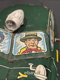 Vintage -Marx Tin Lithograph Wind Up Dick Tracy Police Squad Car- Nice! Photos