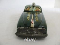 Vintage Marx Tin Lithograph Wind Up Dick Tracy Police Squad Car with Siren Read