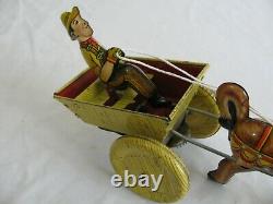 Vintage Marx Tin Lithograph Wind Up Donkey & Cart with Driver Works