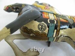 Vintage Marx Tin Lithograph Wind Up Rocking Horse with Cowboy Works