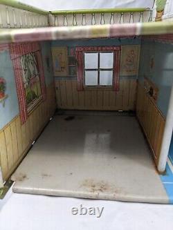 Vintage Marx Tin Metal Litho Dollhouse 2 Story Colonial Toy House