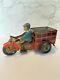Vintage Marx Tin Speed Boy Delivery Motorcycle Cart Wind-Up Toy Red Truck