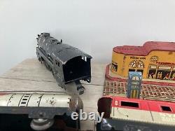 Vintage Marx Tin Toy Train Set Union Station Windup Steam Engine Track Car Loy