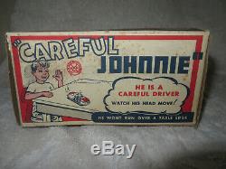 Vintage Marx Tin Toy Windup Careful Johnnie Car & Bobblehead With Original Box