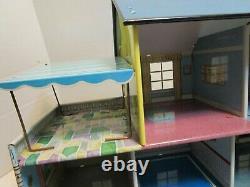 Vintage Marx Tin Two Story Doll House With Patio Awning & Accessories