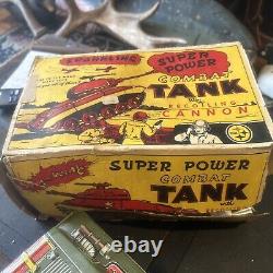 Vintage Marx Tin Wind Army Tank Single Barrel Works With Rough Box