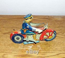 Vintage Marx Tin Wind Up Toy Police Motorcycle Very Good Condition