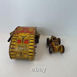 Vintage Marx Tin Wind Up US Army Turnover Tank and #5 Race Car 1940s