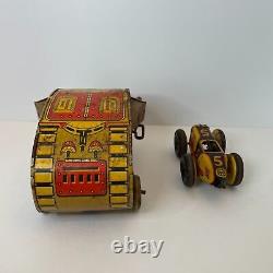 Vintage Marx Tin Wind Up US Army Turnover Tank and #5 Race Car 1940s
