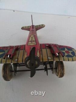 Vintage Marx Tin Windup Red Us Army Sparkling Airplane