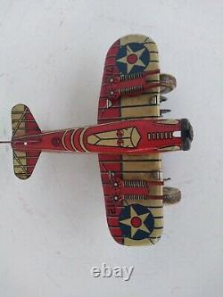 Vintage Marx Tin Windup Red Us Army Sparkling Airplane