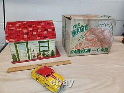 Vintage Marx Tin Windup The Magic Garage And Car In Original Box Tin Toy Lot USA