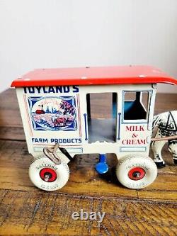 Vintage Marx Toyland's Farm Products Milk & Cream Tin Litho Horse Drawn Wagon