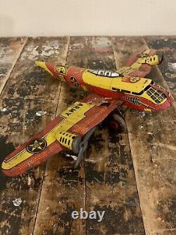 Vintage Marx Toys Flying Fortress 2095 Tin Litho Wind-Up Toy Army Plane