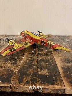 Vintage Marx Toys Flying Fortress 2095 Tin Litho Wind-Up Toy Army Plane