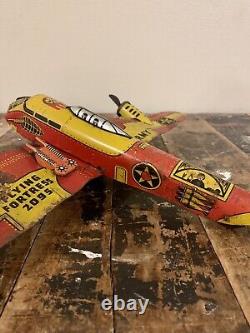 Vintage Marx Toys Flying Fortress 2095 Tin Litho Wind-Up Toy Army Plane