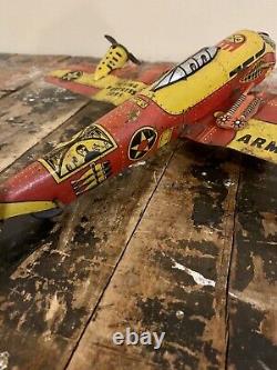 Vintage Marx Toys Flying Fortress 2095 Tin Litho Wind-Up Toy Army Plane