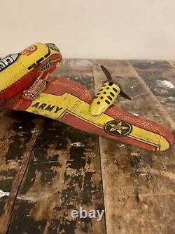 Vintage Marx Toys Flying Fortress 2095 Tin Litho Wind-Up Toy Army Plane