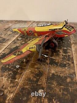 Vintage Marx Toys Flying Fortress 2095 Tin Litho Wind-Up Toy Army Plane