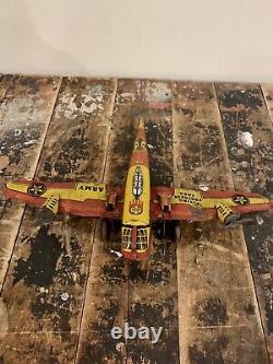 Vintage Marx Toys Flying Fortress 2095 Tin Litho Wind-Up Toy Army Plane