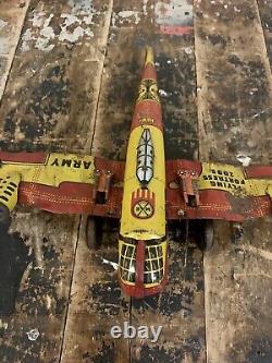 Vintage Marx Toys Flying Fortress 2095 Tin Litho Wind-Up Toy Army Plane