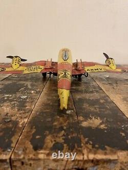 Vintage Marx Toys Flying Fortress 2095 Tin Litho Wind-Up Toy Army Plane