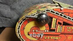 Vintage Marx Toys Litho Tin 8 Toy Wind Up US Army Tank No 3 Motor works