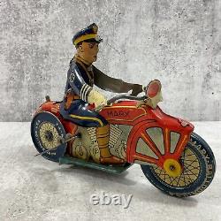 Vintage Marx Toys Litho Tin Motorcycle Cop Wind Up Police Bike USA Rare