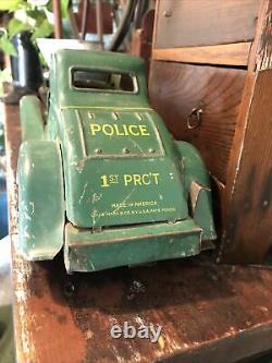 Vintage Marx Toys Siren Police Patrol 1930s Rare Tin Wind Up Patrol Car