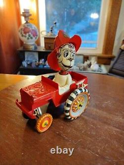 Vintage Marx Toys Tin Litho Wind Up Smokey Sam Fire Chief Jeep Whoopie Car WORKS