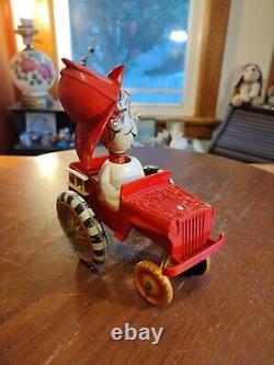 Vintage Marx Toys Tin Litho Wind Up Smokey Sam Fire Chief Jeep Whoopie Car WORKS