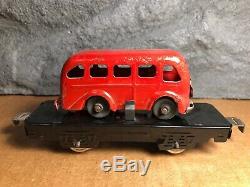 Vintage Marx Toys Tin Load Car with Pressed Steel Red Bus Load 4 Wheel Model