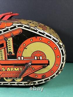 Vintage Marx Toys US Army Tank Corps No 3 8 Tin Toy Wind Up Motor Works