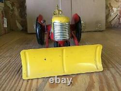 Vintage Marx Tractor With Plow & Driver Tin Litho Graphics Very Nice Condition