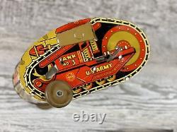 Vintage Marx US ARMY Turnover Tank Corps No. 3 Tin Litho Wind Up Toy