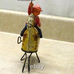 Vintage Marx U. S. A. Tin Litho Ride'Em Cowboy, Celluloid Cowboy, Wind Up Toy