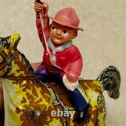 Vintage Marx U. S. A. Tin Litho Ride'Em Cowboy, Celluloid Cowboy, Wind Up Toy