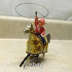 Vintage Marx U. S. A. Tin Litho Ride'Em Cowboy, Celluloid Cowboy, Wind Up Toy