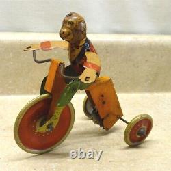 Vintage Marx U. S. A. Tin Monkey Cyclist + Box, Wind Up Toy