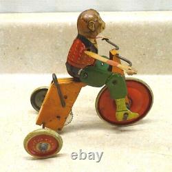 Vintage Marx U. S. A. Tin Monkey Cyclist + Box, Wind Up Toy