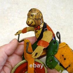 Vintage Marx U. S. A. Tin Monkey Cyclist + Box, Wind Up Toy