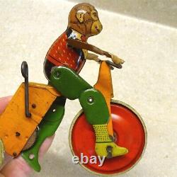 Vintage Marx U. S. A. Tin Monkey Cyclist + Box, Wind Up Toy